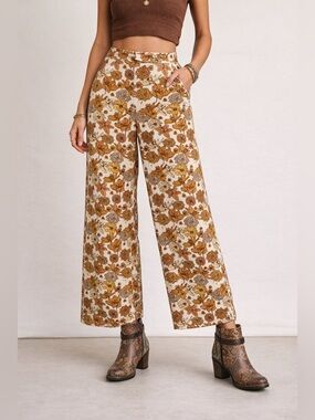Haver & Blair London Linen Blend Floral Wide Leg Pants XS Boho